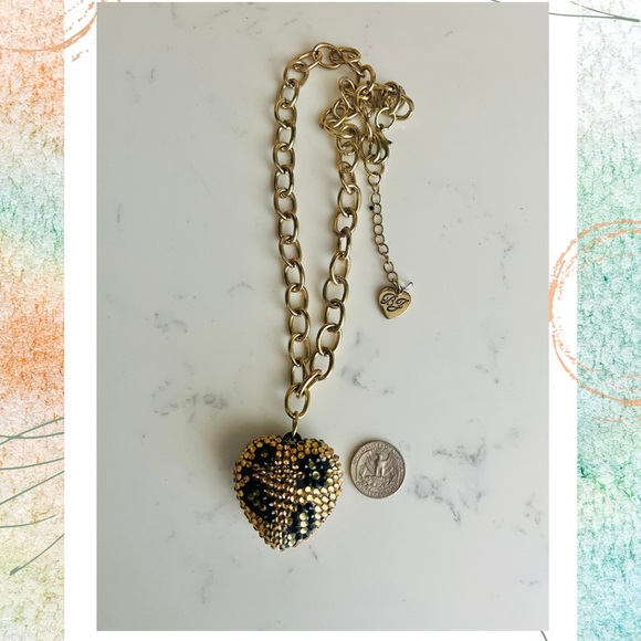 Betsey Johnson Vintage Leopard Heart Link Chain Necklace - Picture 5 of 8